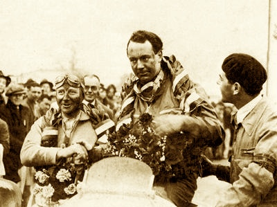 Whitney Straight after winning the 250-mile JCC International Trophy Race at Brooklands in his 2.9-liter Maserati